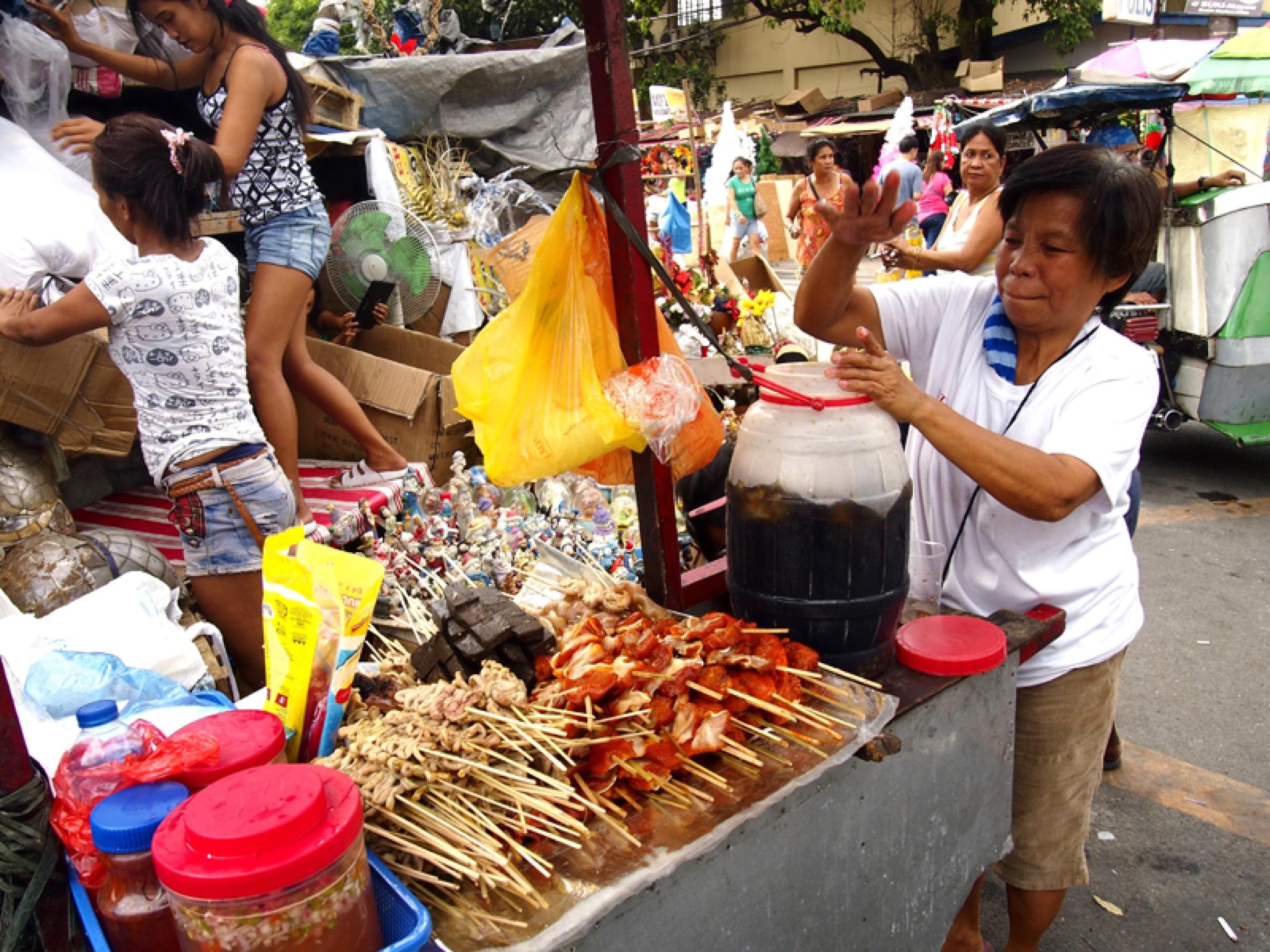 Food Market stall selling skewers