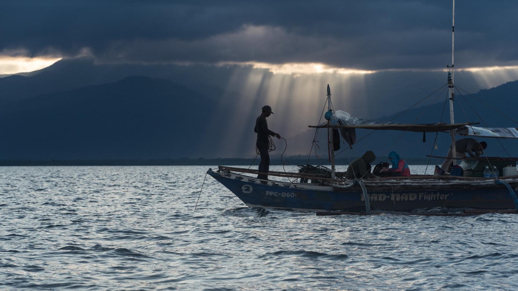 Fishers catching big-eye scad to use as baitfish for tuna in Puerto, Philippines