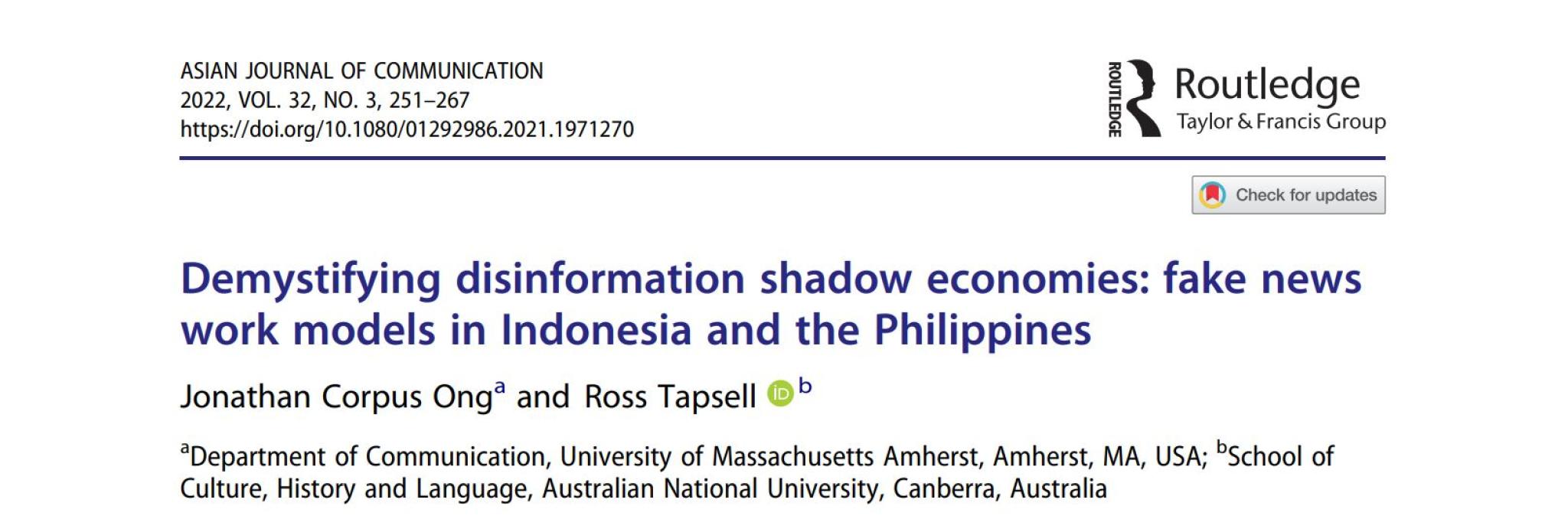 Ong & Tapsell - Demystifying disinformation shadow economies