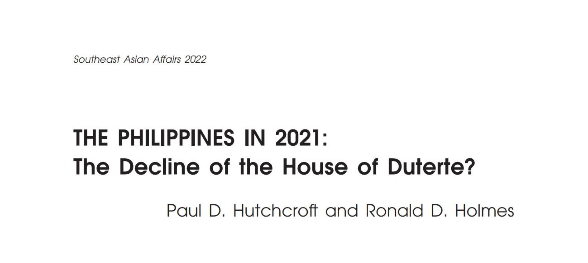 Cover - The Philippines in 2021: The Decline of the House of Duterte?