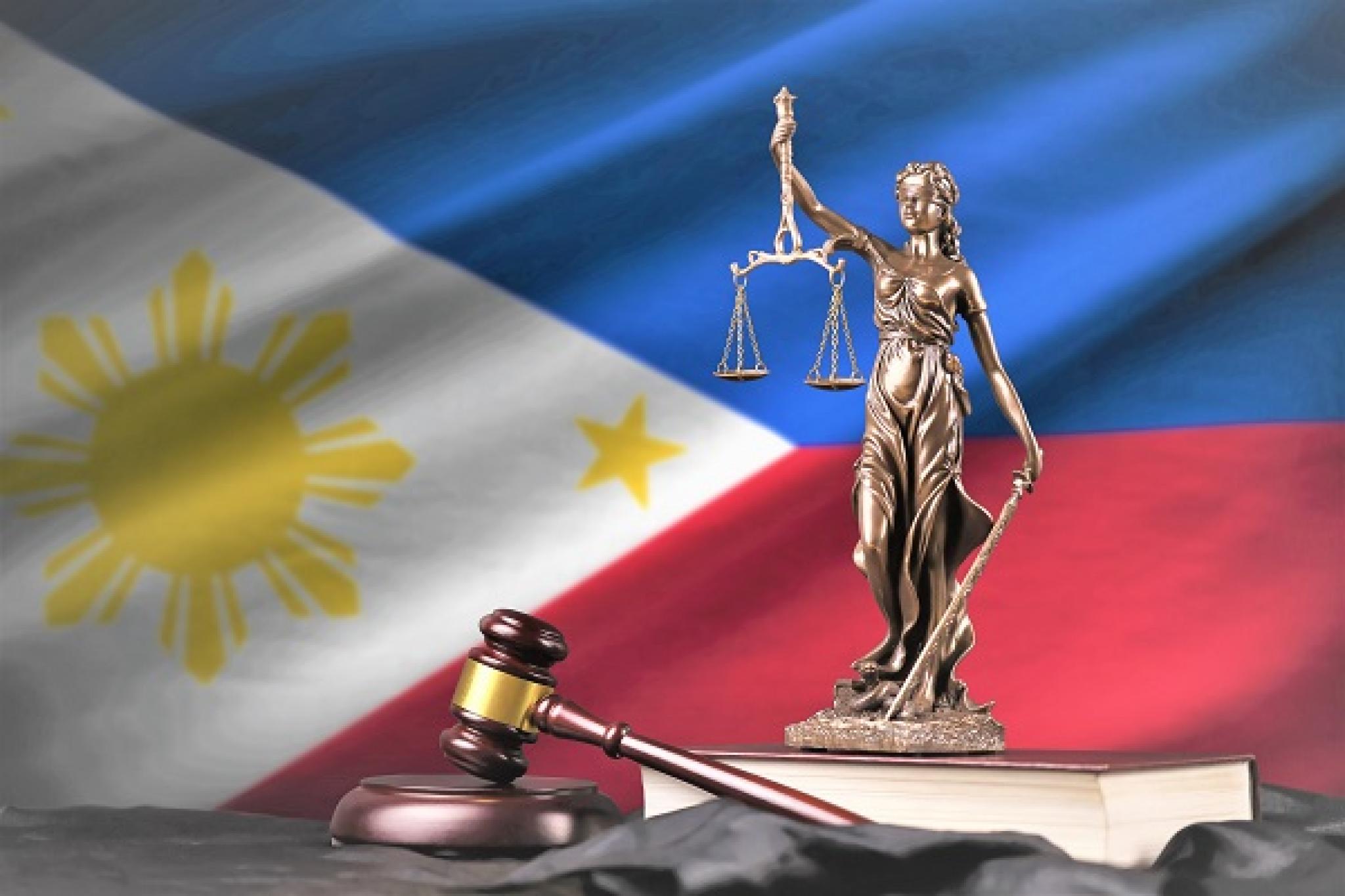 Graphic of Lady Justice and legal text with Philippines flag background by mehaniq41 used under Adobe Education License  