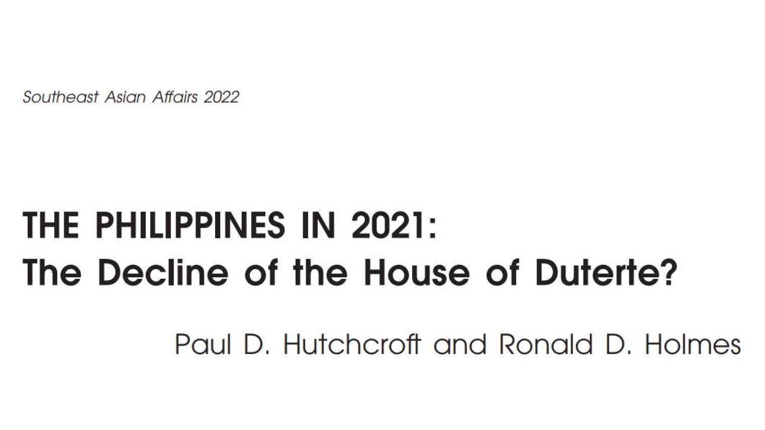Cover - The Philippines in 2021: The Decline of the House of Duterte?